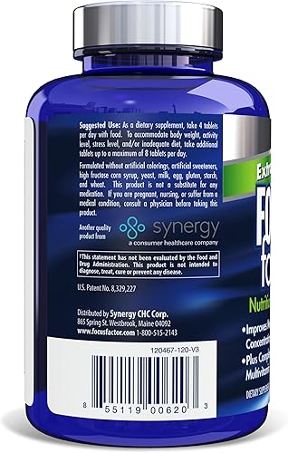 Miniatura 3 de Focus Factor Suplemento cerebral extra fuerte para adultos, 120 unidades - Suplemento cerebral para memoria y niños vitaminas masticables diarias