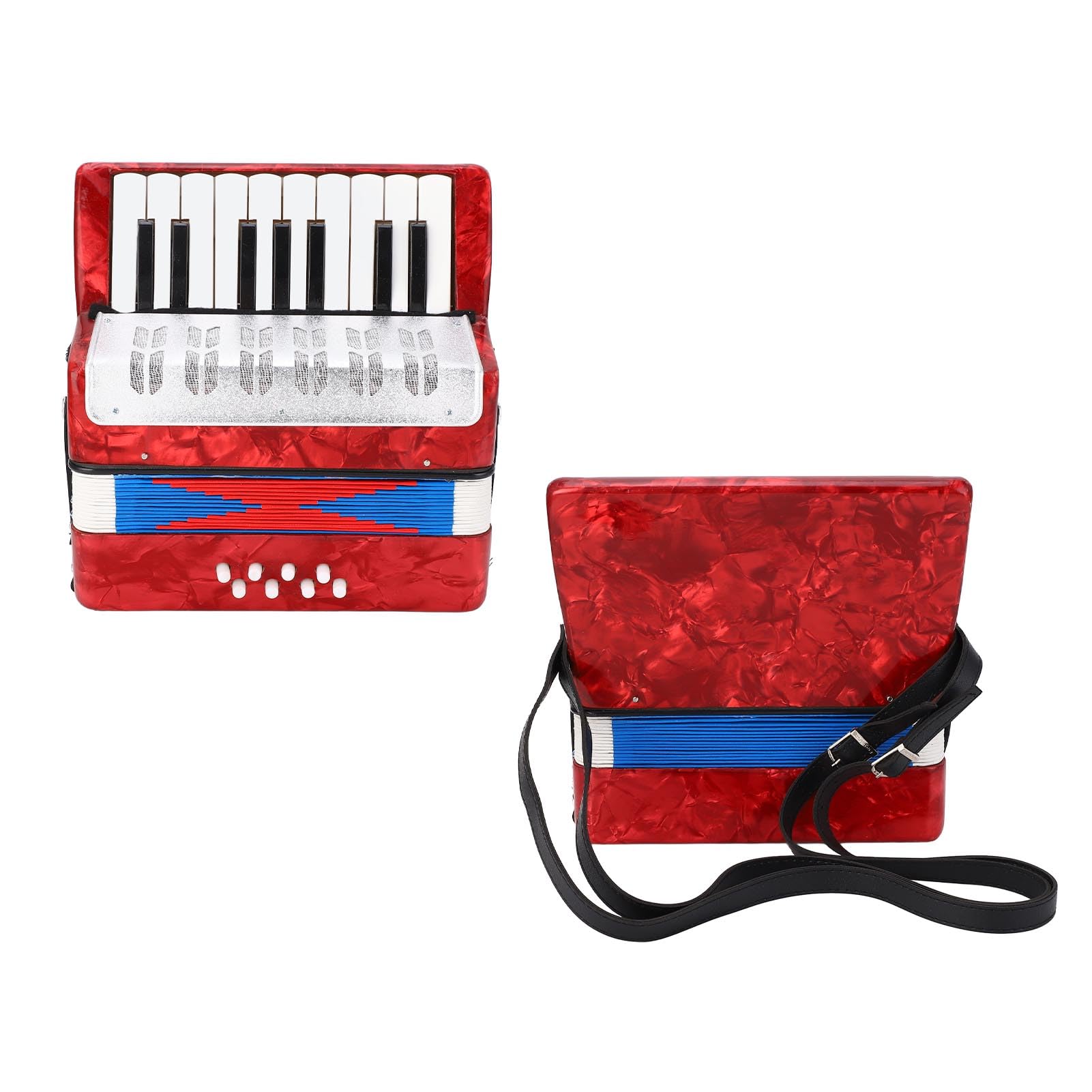 Cosiki Fisarmonica Leggera a 17 Tasti e 8 Bassi con Suono Dolce, Facile da Imparare per Principianti, per Bambini Fisarmoniche ABS (rosso)