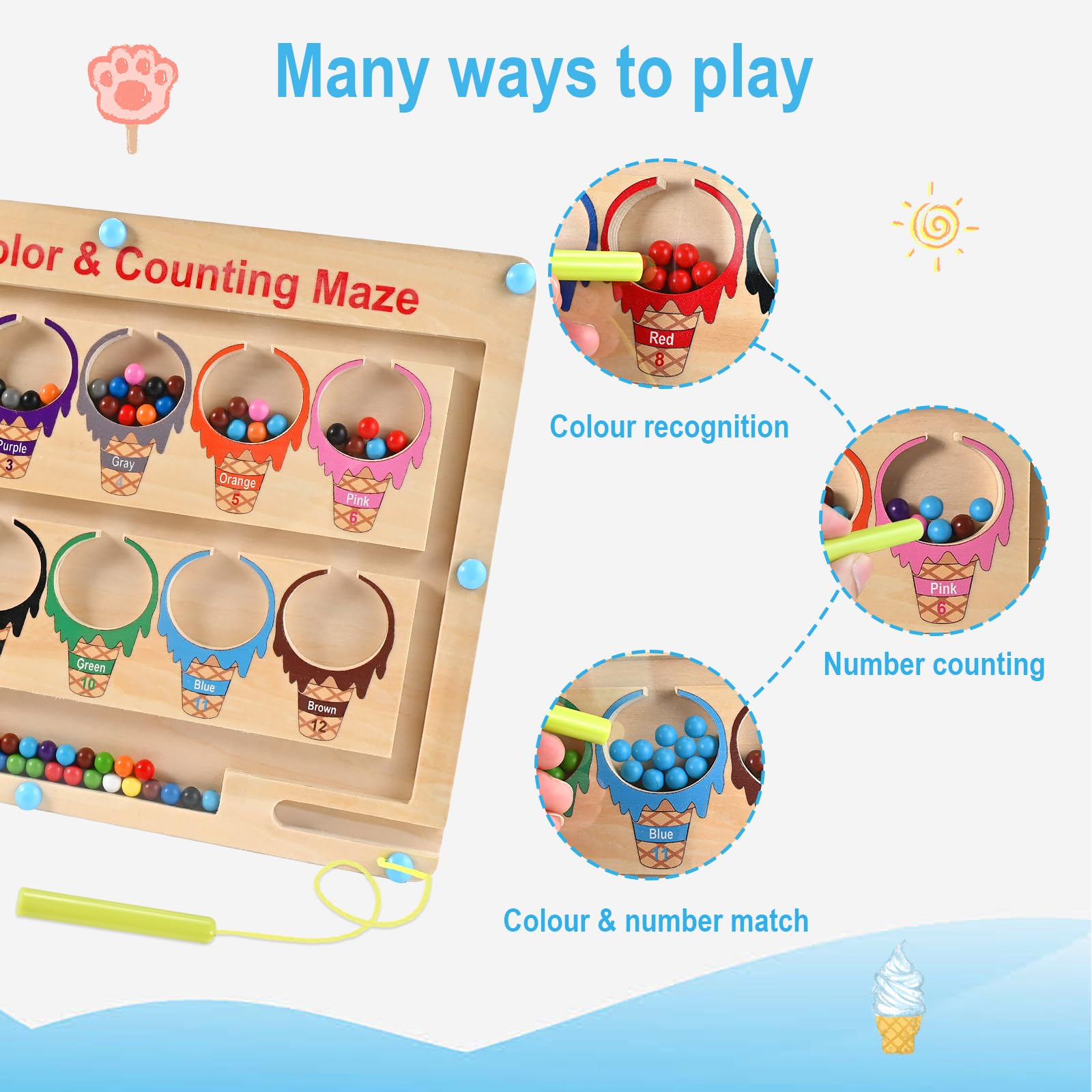Wooderma Juguetes Niños 2 3 4 5 Años, Juguetes Montessori Laberinto Magnetico de Colores y Números con Caja Regalo, Niña y Niño, Juegos Educativos Niños o Brinquedos 2 3 4 5 Años