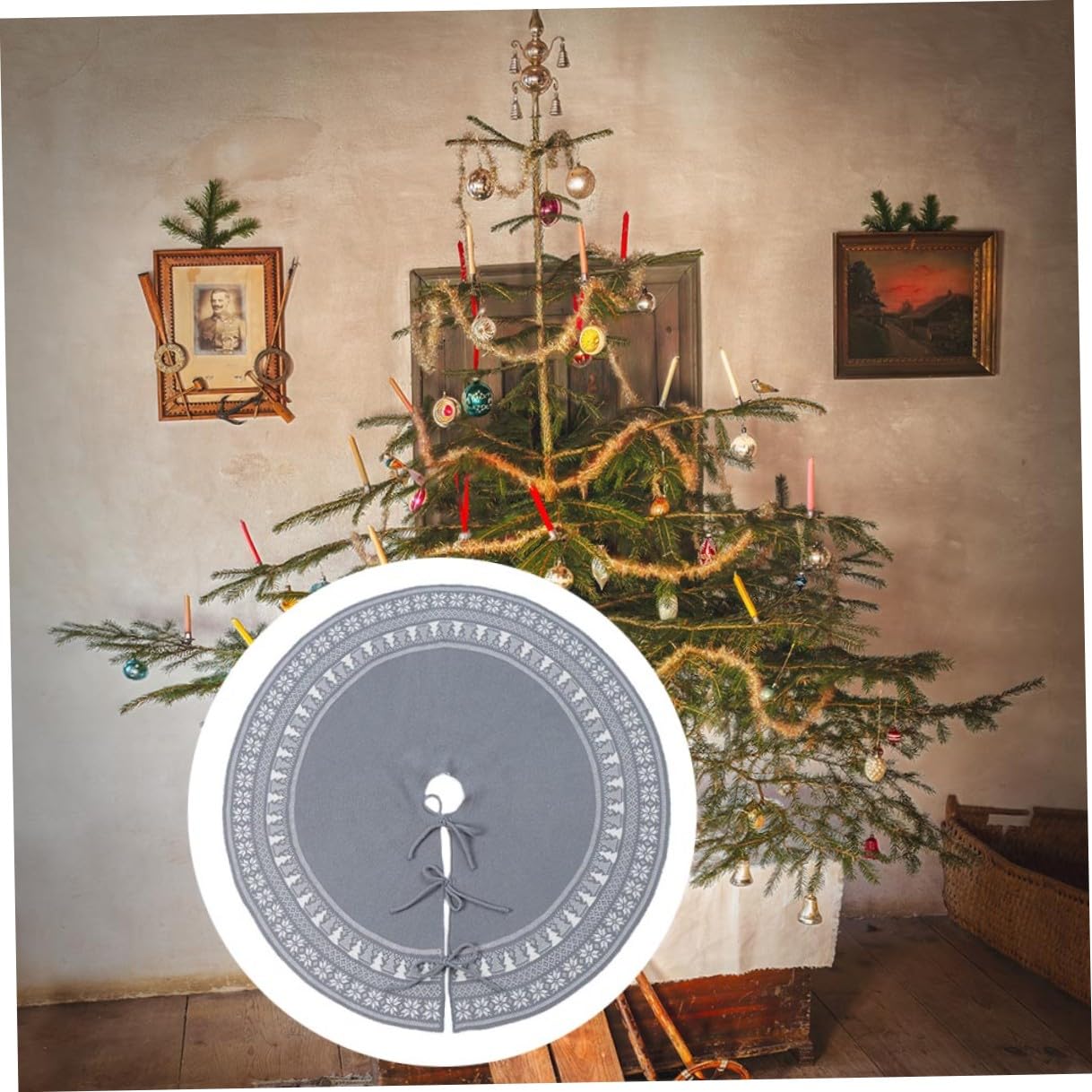 Gestrickter Weihnachtsbaum Rock Weihnachtlicher Baumumhang in Violett - Festliche Xmas Dekoration mit Großem Radius Weicher und Komfortabler Stoff für Stilvollen Baumschmuck