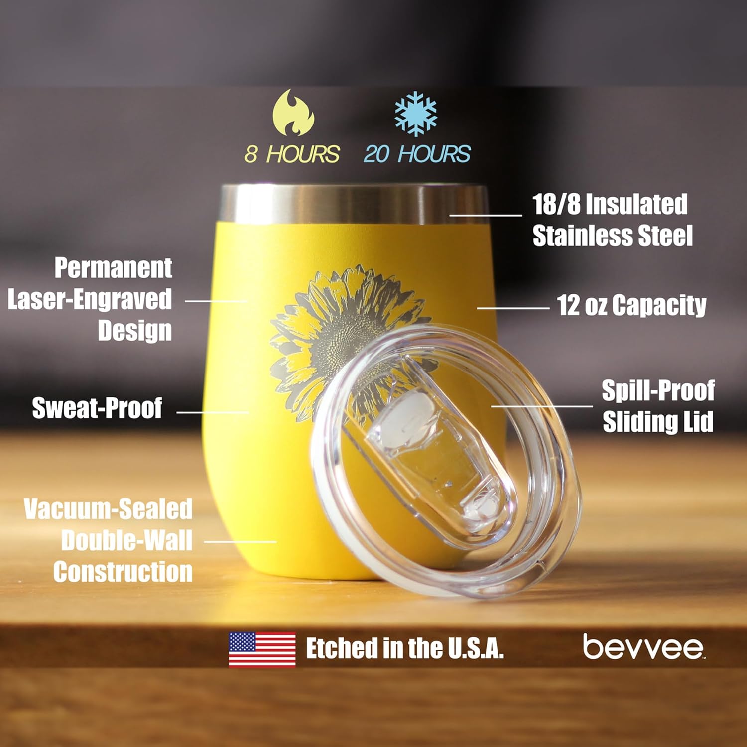 Custom Sunflower - Personalized Wine Tumbler Glass with Sliding Lid - Stainless Steel Insulated Mug - Flower Décor Gifts