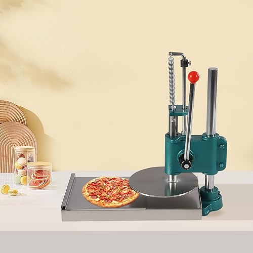 Miniatura 4 de Máquina de prensa de masa de pizza, máquina manual de prensa de pastelería de 9.5 pulgadas, prensa de pizza de acero inoxidable, grosor ajustable