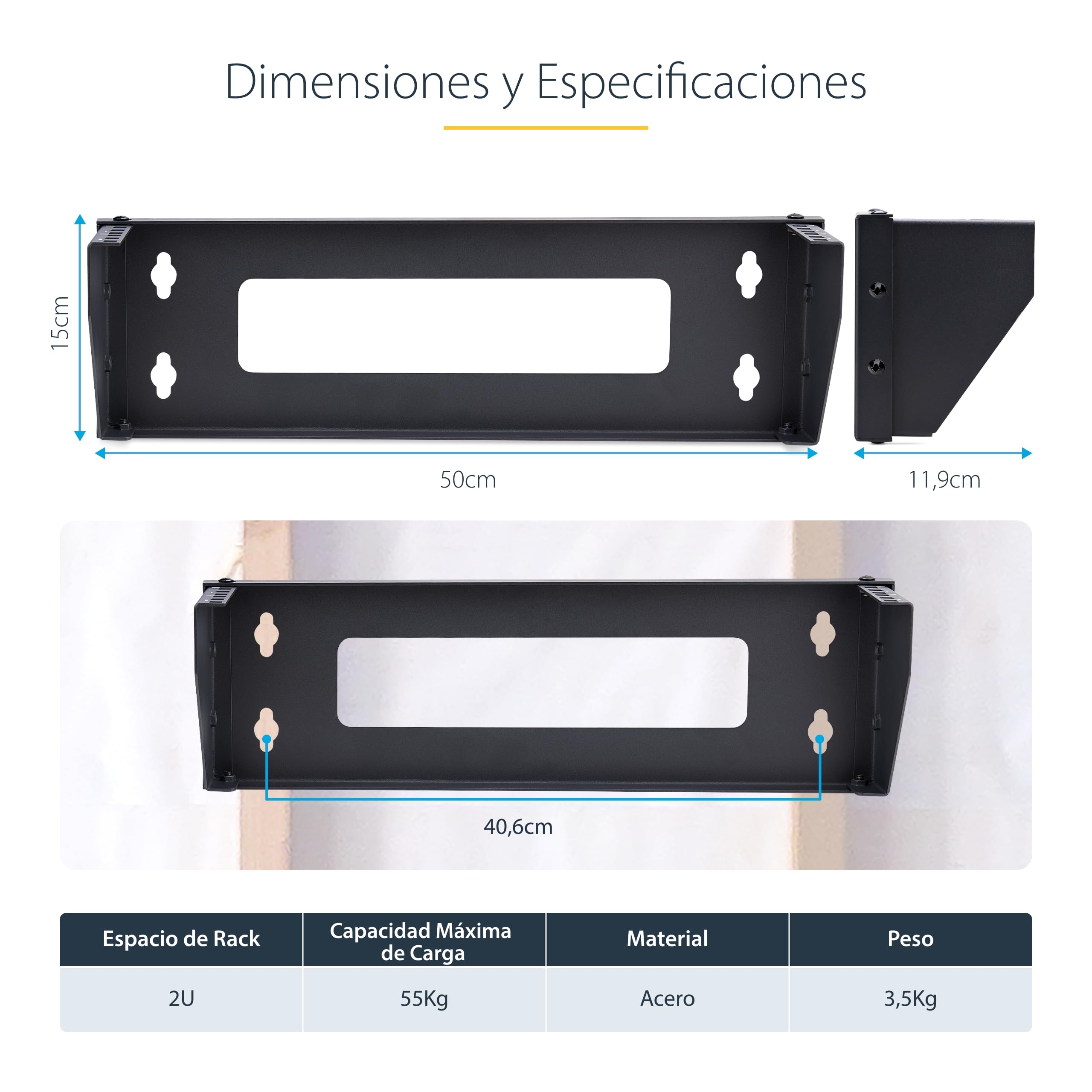 StarTech.com Rack Vertical de Montaje en Pared 2U para Servidores y Equipo de 19" - Capacidad de 55kg para Paneles de Parcheo