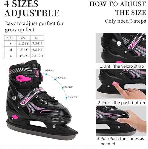 Vista 10 de Patines de hielo con 4 tamaños ajustables para niños, niñas, jóvenes, hombres, mujeres y principiantes - Patines de hockey