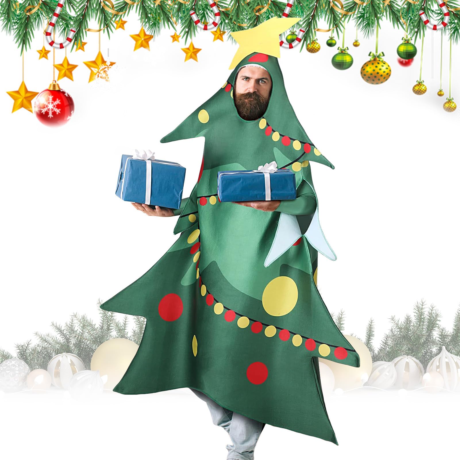 Kostium choinki dla dorosłych, dowcip, na święta, przebranie – choinka cosplay odzież dla dorosłych | dla aktorów, chłopaka, starszych przyjaciół, rodzina, urodziny, spotkanie dramatyczne