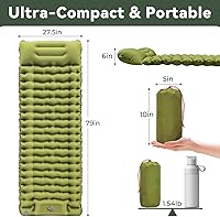Vista 5 de Colchoneta para dormir, ultraligera e inflable para acampar con almohada con bomba de pie incorporada, extra gruesa y compacta, alfombrilla