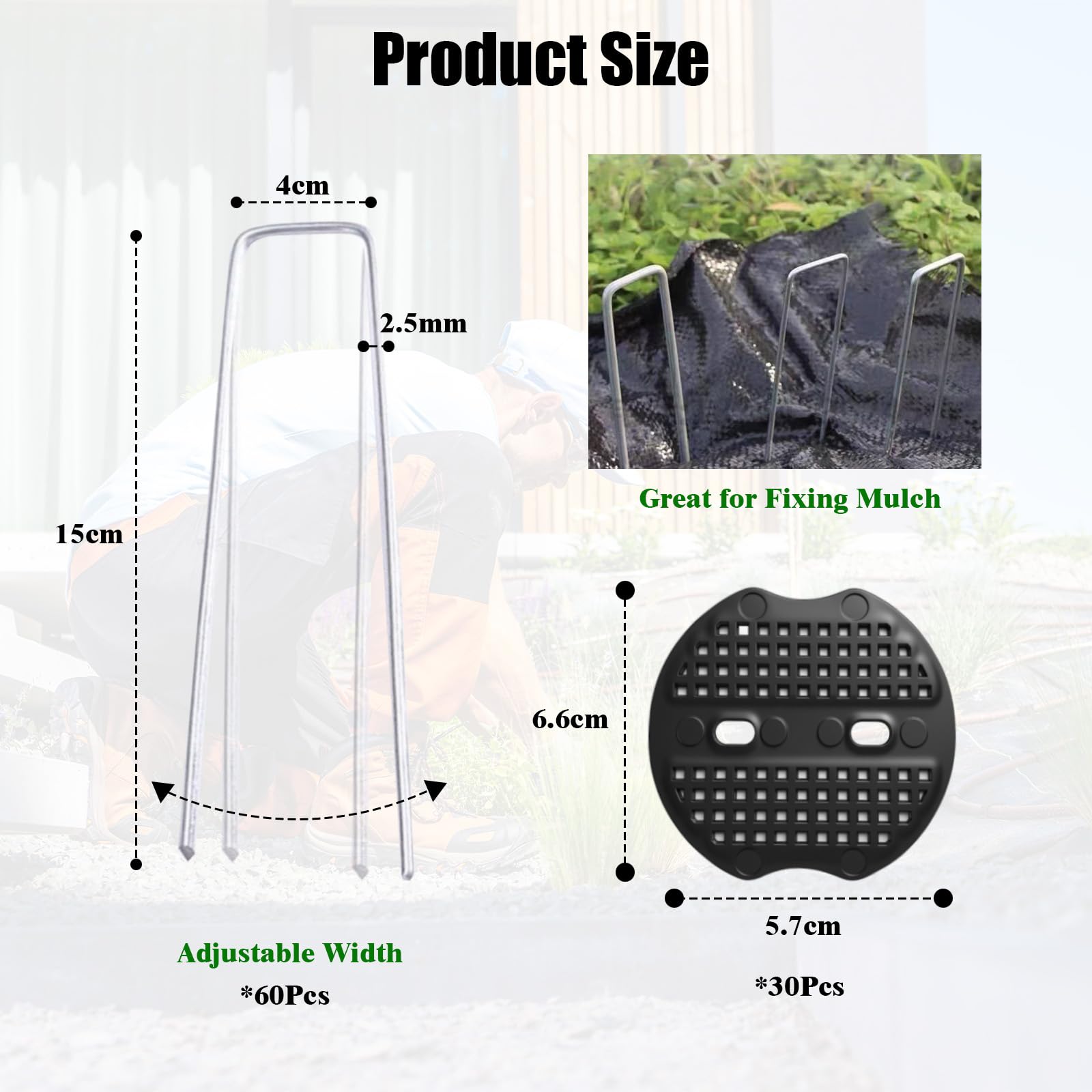 60 Piezas Grapas Césped, 150 x 40 x 2.5 mm Piquetas Cesped Galvanizados, Grapas Cesped Artificial, con 30 Arandelas, Estacas de Jardin para Fijar Vallas, Láminas Antihierbas, Acampar