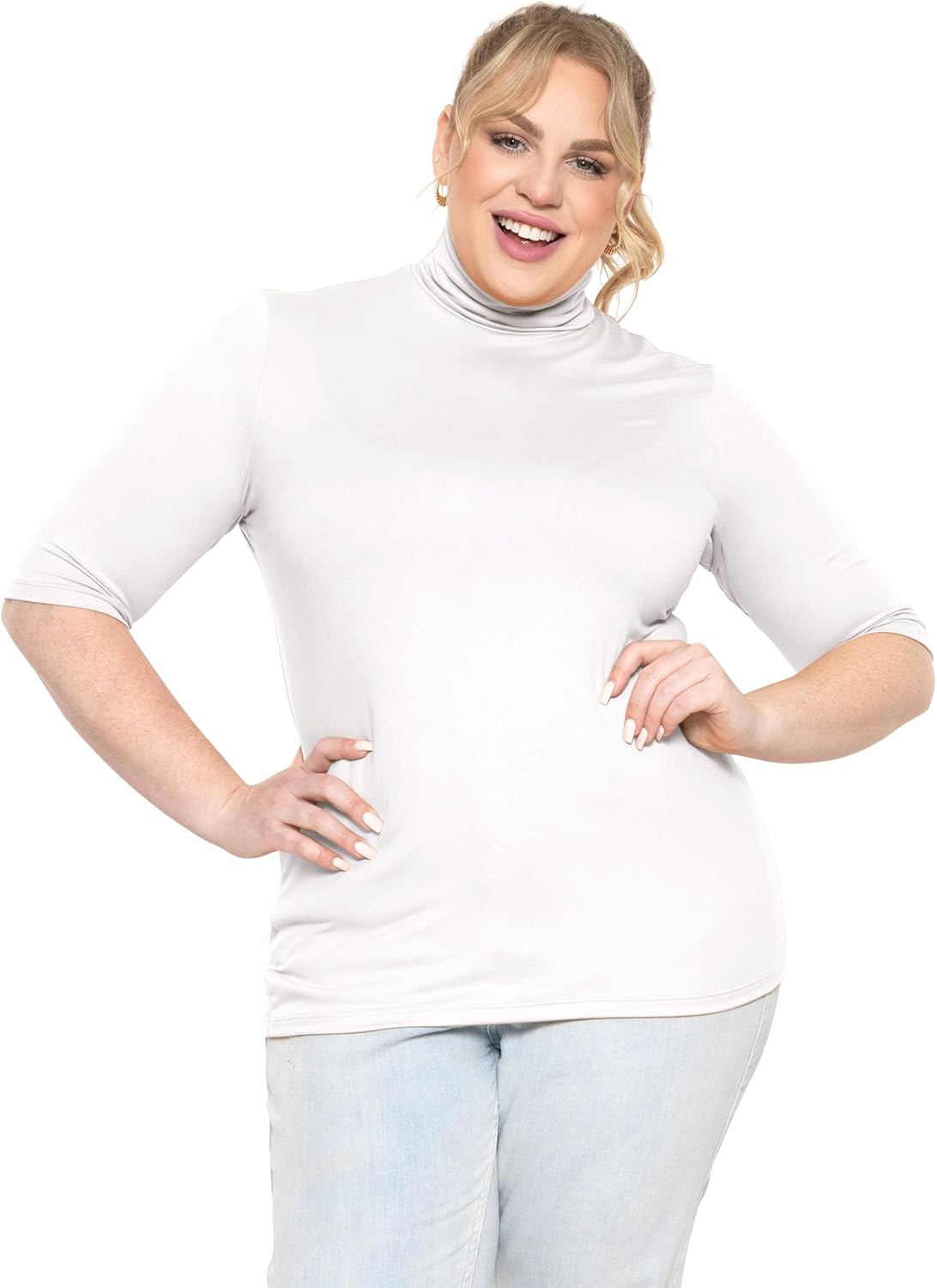 Women's Plus Size Warm Short Sleeve Turtleneck Top | Ultra Soft | Adult XL to 5X - Image 2