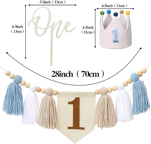 Miniatura 5 de Decoración de fiesta de primer cumpleaños para bebé niño, pancarta azul para silla de bebé, decoración de primer cumpleaños
