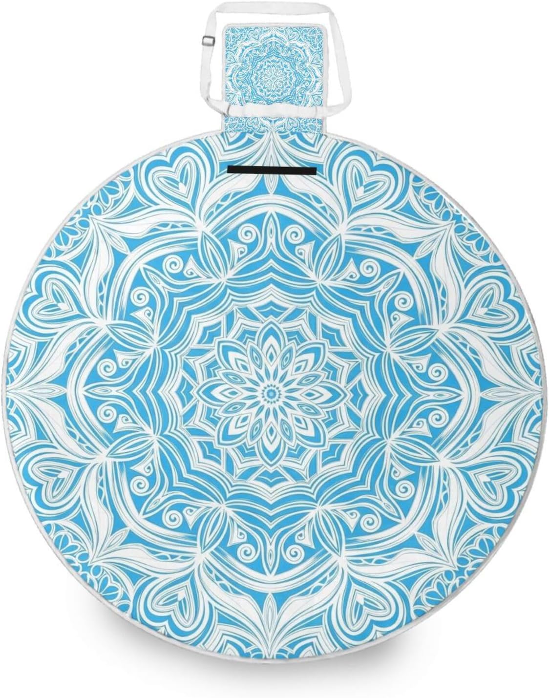Round Camping Blanket - Fits 2 Adults, Summer Accessories Sand Resistant Foldable Picnic Blanket for Spring Summer Camping 58 in (Boho Bright Blue White Mandala)
