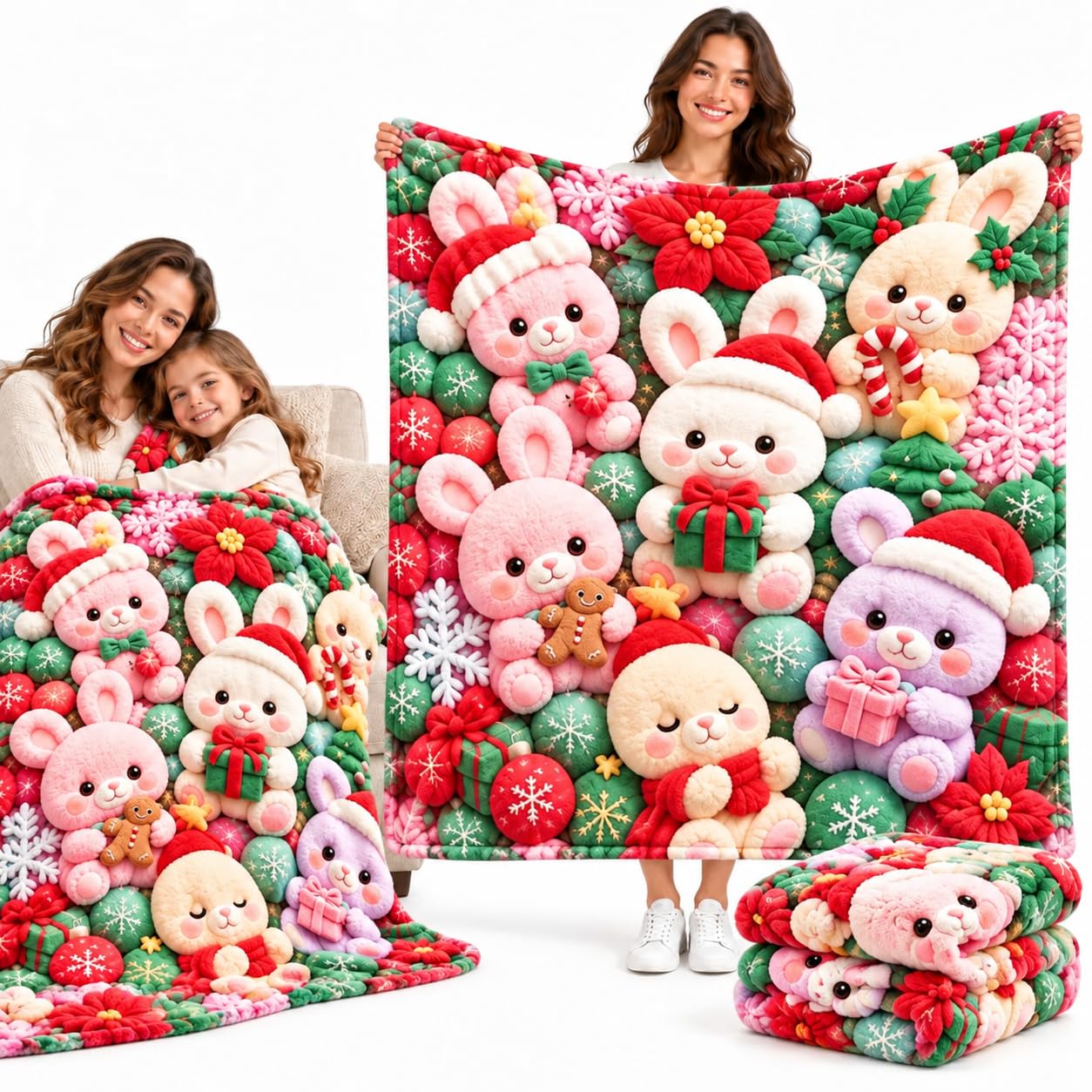 YXRRVING Teddy Pastel Floral Print Throw Blanket,Kawaii Teddy Bear Blanket