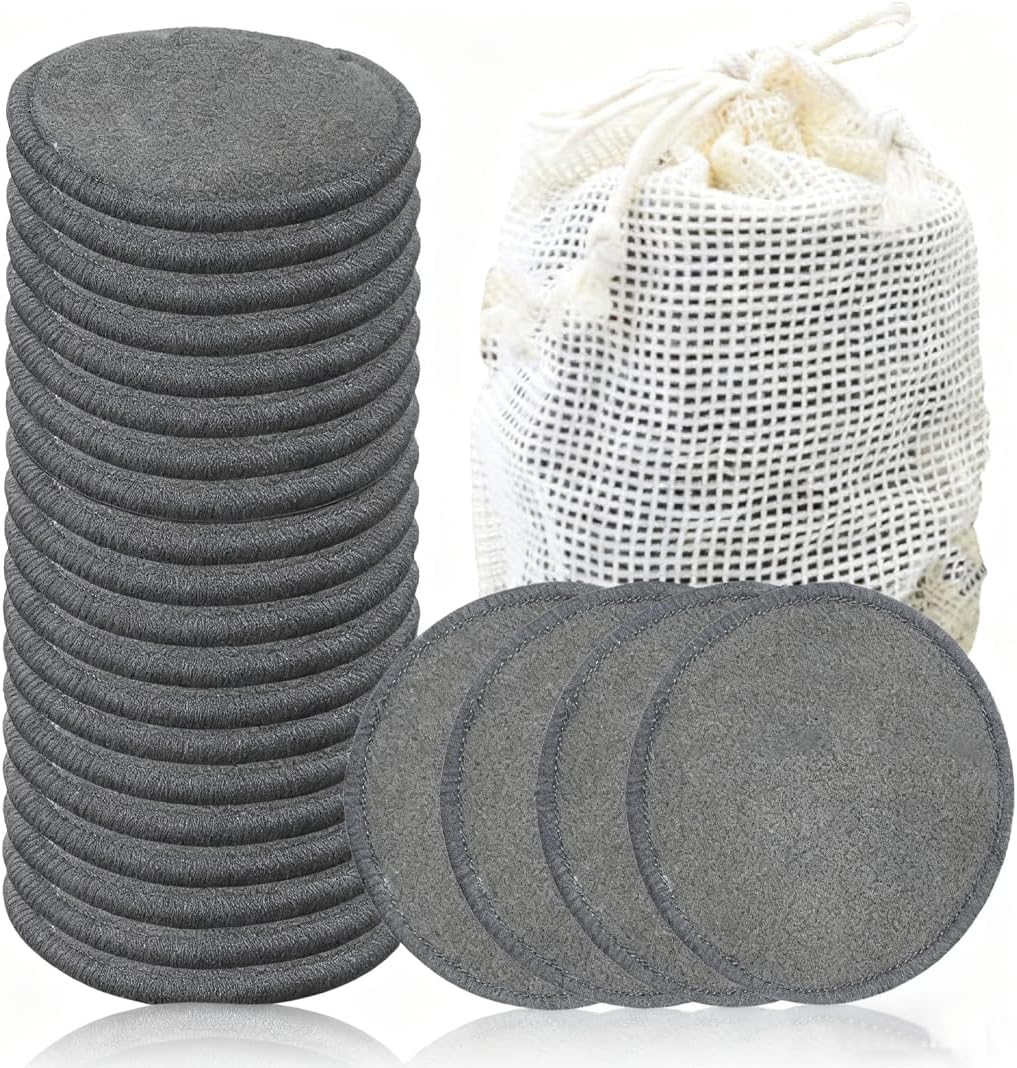 15-Pack Washable Makeup Remover Pads, Soft Rounds with Laundry Bag, Face Cleansing Cloths