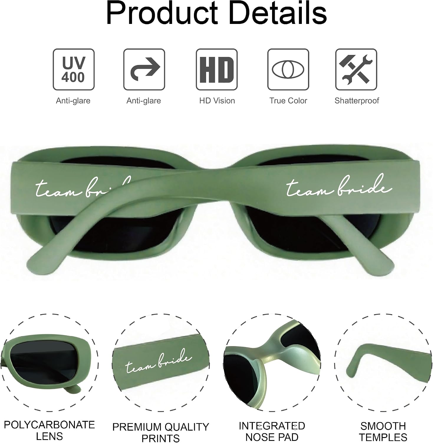 TeamBride Bachelorette Party Favors 10 Pcs Bride Squad Retro Rectangle Sunglasses, Bridesmaid Gifts Wedding Sunglasses