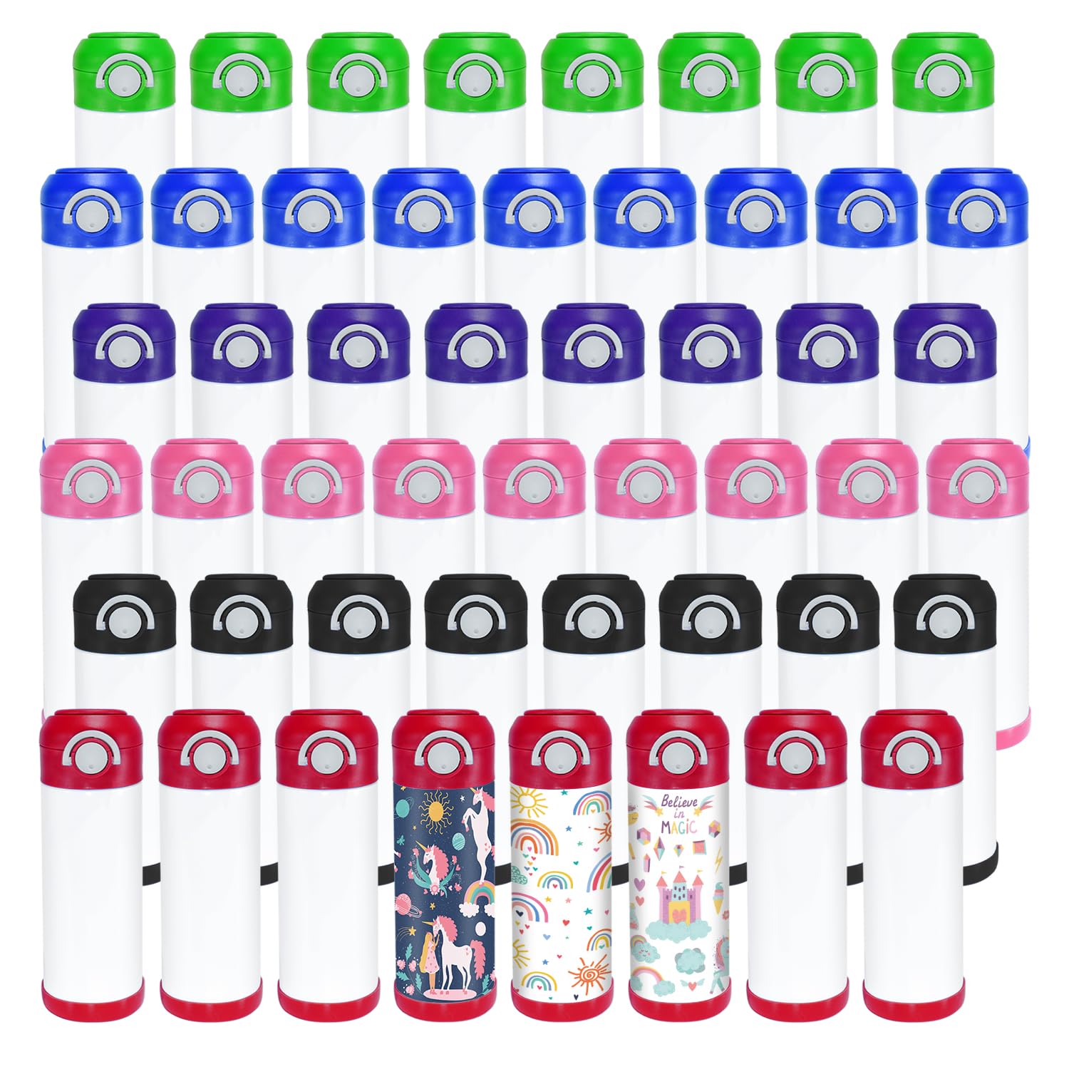 12 oz Sublimation Tumblers, 50 Pack Kids Water Bottle Blanks Stainless Steel Sublimation Sippy Cup Double Wall Insulated Tumblers Cups Thermos for Boys Girls Sports Camping Hiking, Mixed Color