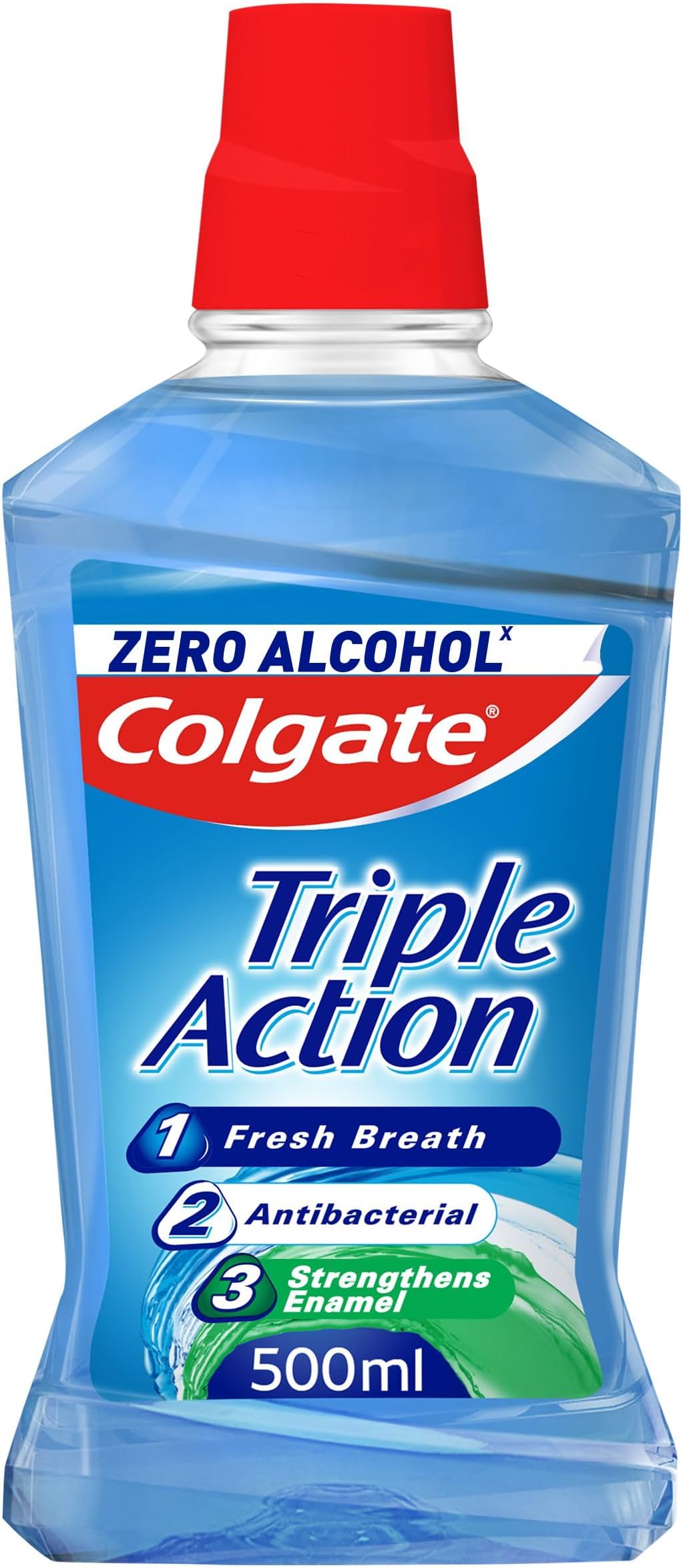 Triple Action Mouthwash 500ml, Helps to Fight Bad Breath, Effectively Reduces Bacteria, Fluoride Mouthwash, Strengthens Enamel, Fresher Smiles Between Brushings, Clinically Tested by Dentists