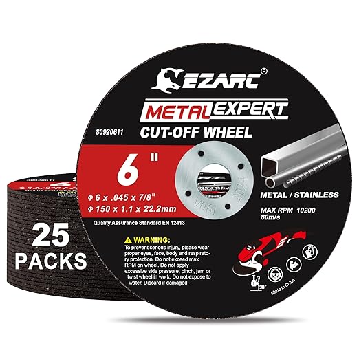 EZARC Cut Off Wheels 25 Pack, 6'' x .045'' x 7/8'' Thin Grinder Cutting Wheel, Metal & Stainless Steel Cutting Disc for Angle Grinders