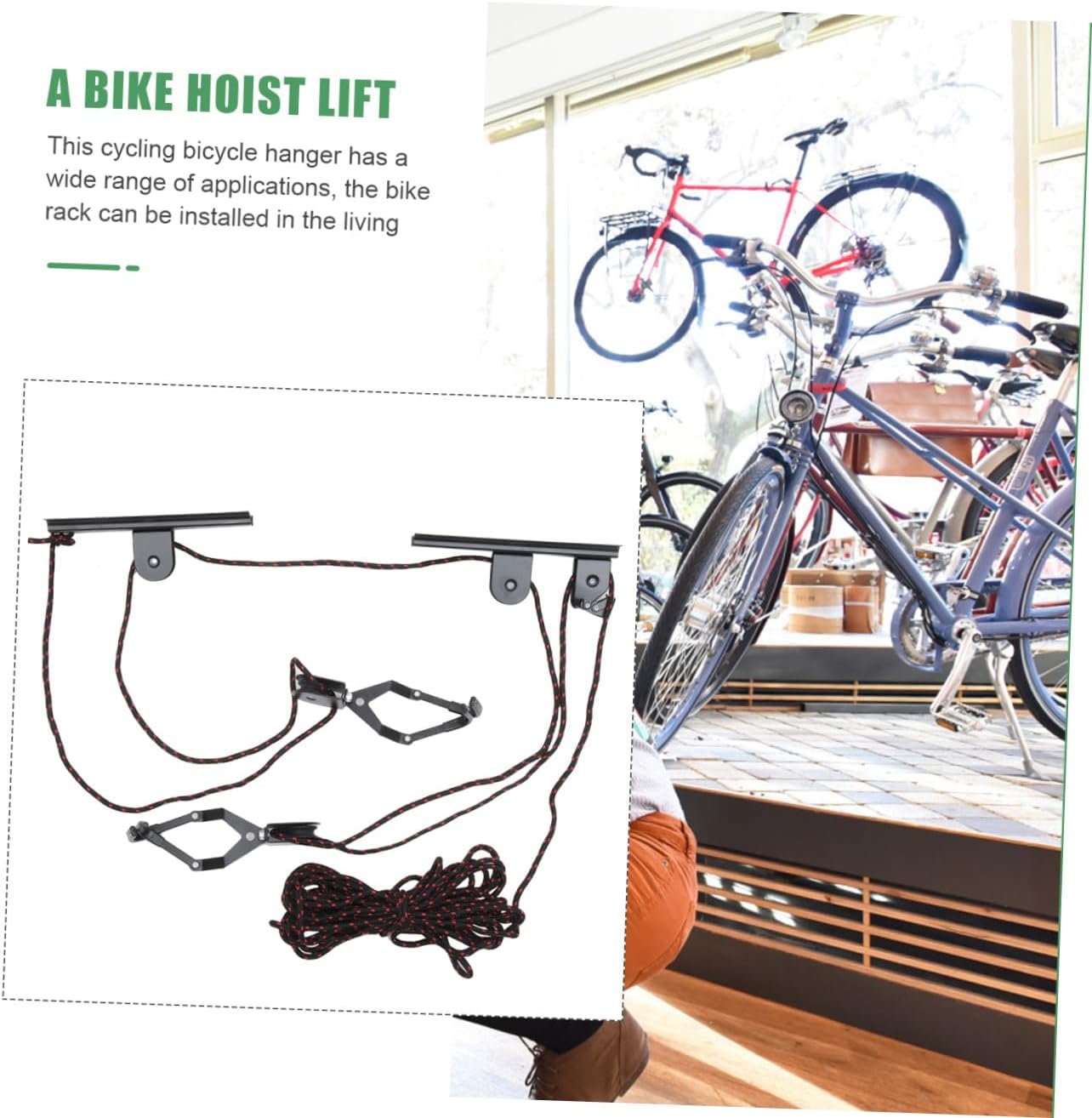 BESTonZON Heavy Duty Bicycle Hanger Ceiling Hoist Lift Wall Mount Bike Storage Rack for Road and Mountain Bikes Organizer Random Color