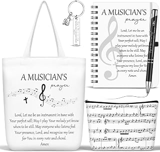 Kosiz 5 Pcs Musician Gifts for Women, Cosmetic Bag, Canvas Bag, Coil Notebook, Ballpoint Pen and Keychain Inspirational Gift for Office School Graduation Teacher Coworker Christmas