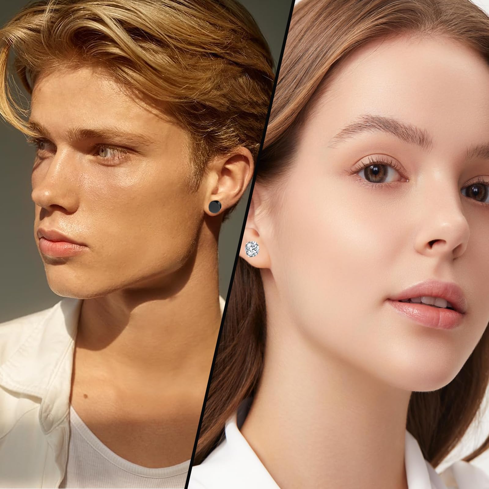 Orecchini senza Buco Uomo, Orecchini Finti Uomo con Magnete Forte, 4 Paia di Orecchini a Clip Magnetici senza Perforazione per Look Elegante e Casual