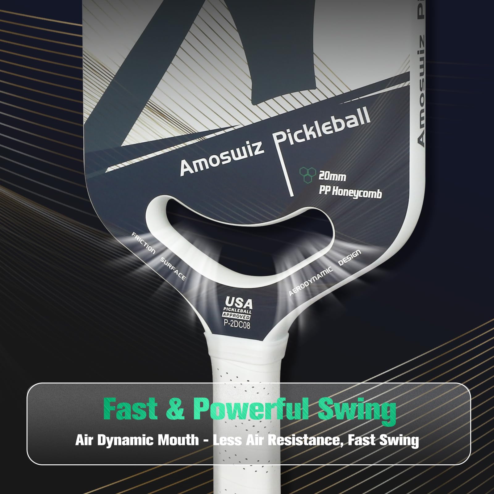 Pagaie de pickleball en fibre de carbone, pagaies de pickleball thermoformées de 19 mm