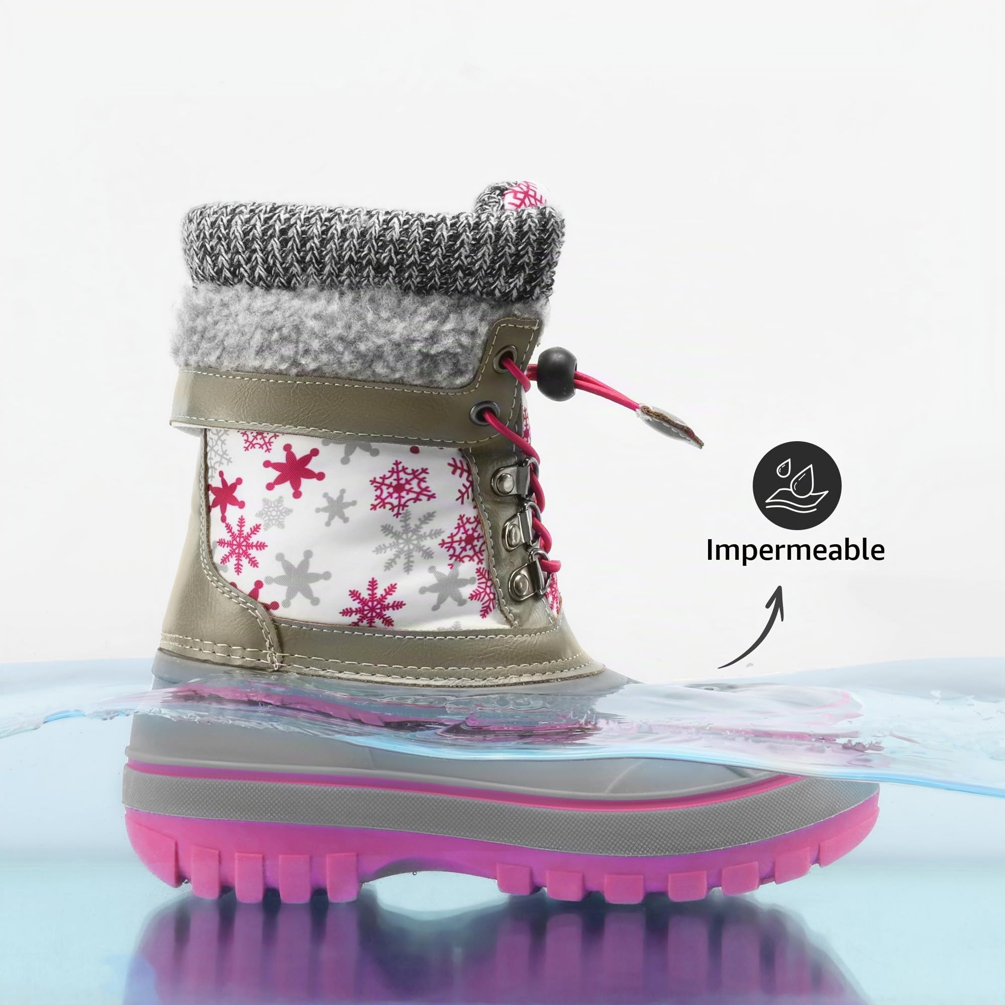 DREAM PAIRS Botas de nieve para niños y niñas, resistentes al agua, cálidas, acogedoras, antideslizantes, a media pantorrilla, forro de piel sintética, zapatos de invierno aislados para niños pequeños