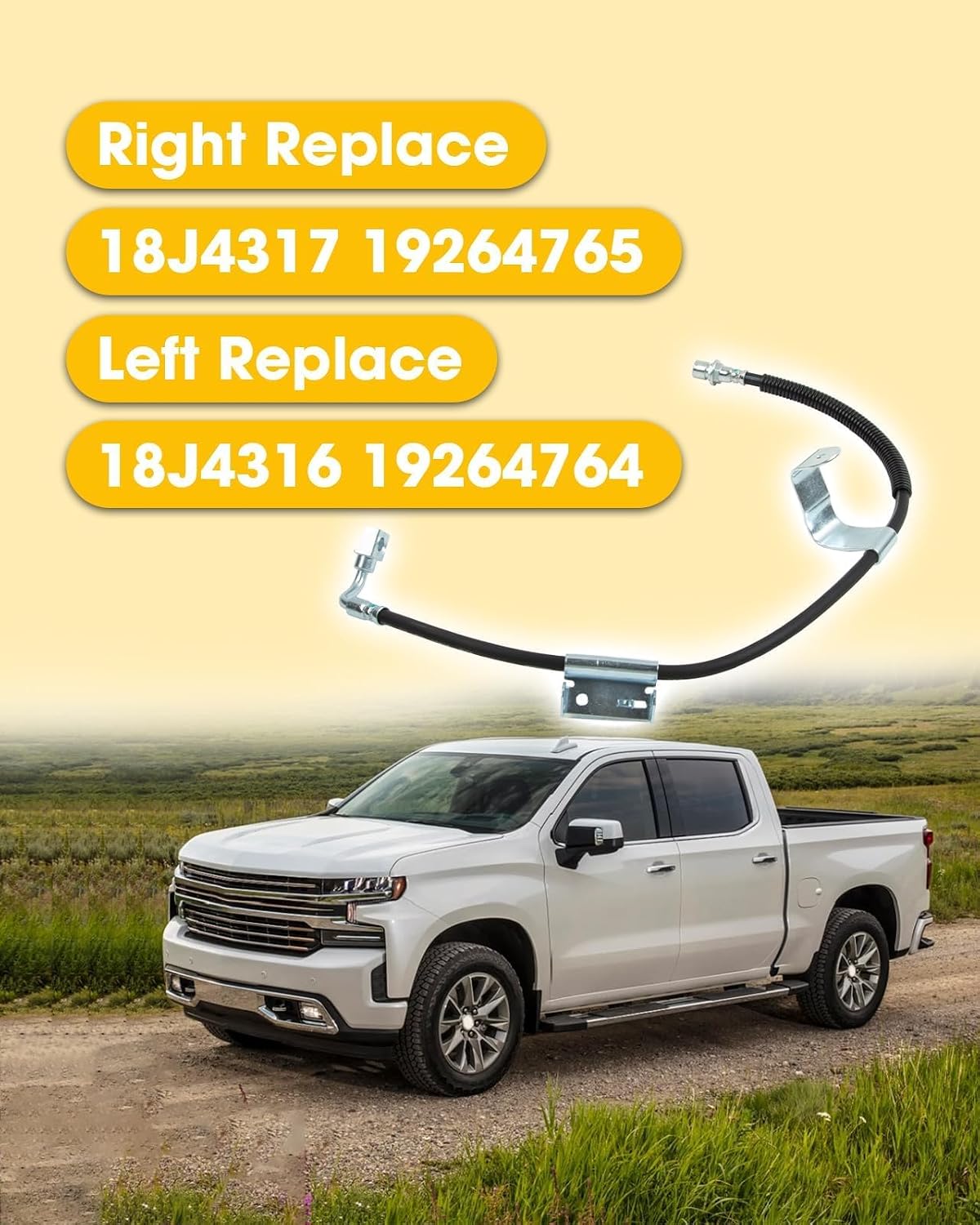 18J4317 18J4316 Left and Right Side Brake Hydraulic Hose Fit for Chevy Avalanche Suburban Silverado Classic GMC Sierra GMC Yukon XL H2 1500 2500 3500 Classic 1999-2007 Replace 19264765 19264764