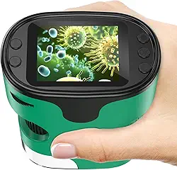 Microscópio portátil 1000X para crianças 4K 5.1 cm tela recarregável mini microscópios digitais de bolso com kit de slides Edu portátil presente para crianças 4-6 8-12 crianças estudantes (verde)