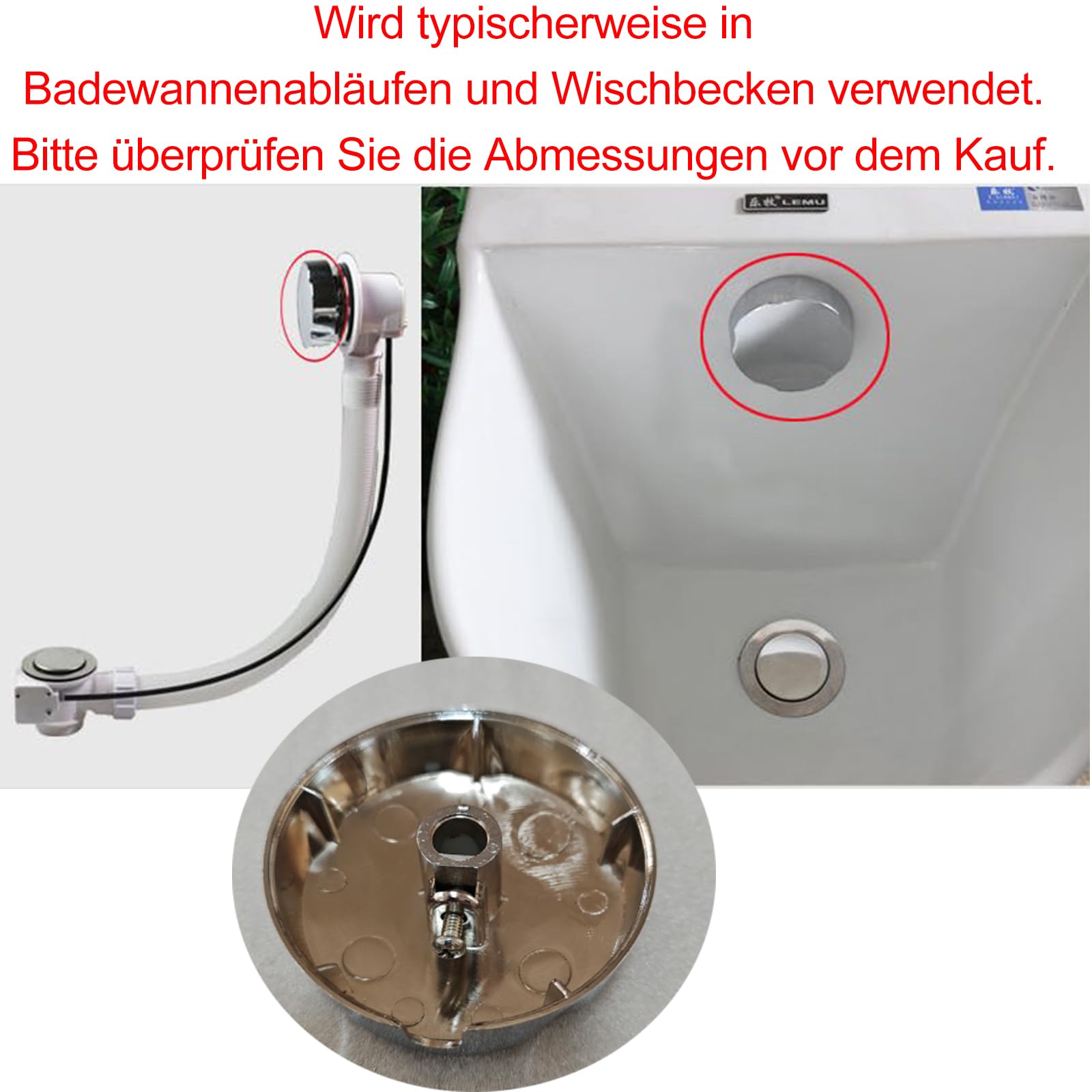 Badewannen Drehknopf 74mm - Messing Ablaufventil | Mit Schwarzem Finish & Überlaufschutz