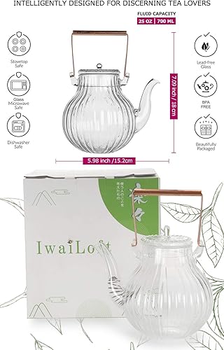 Miniatura 7 de IwaiLoft Tetera de vidrio segura para estufa con infusor extraíble, tetera de borosilicato fino, perfecta para té de flores de frutas, tetera de