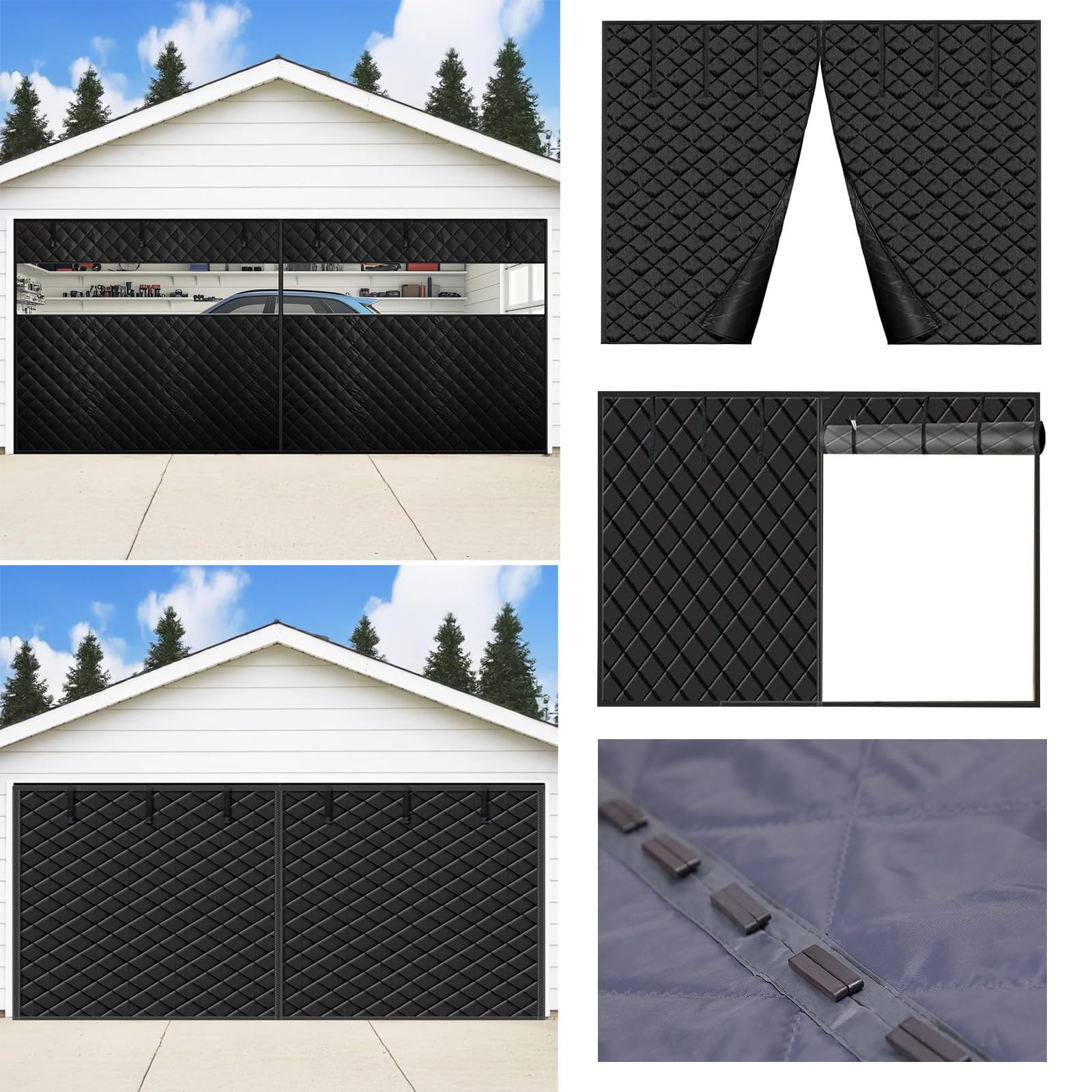 Garage Door Insulation Kit – Magnetic Thermal Curtain Cover For 6-18 Ft Wide, 6-10 Ft High, Weatherproof & Privacy Barrier (Multiple Colors, With/Without Window)