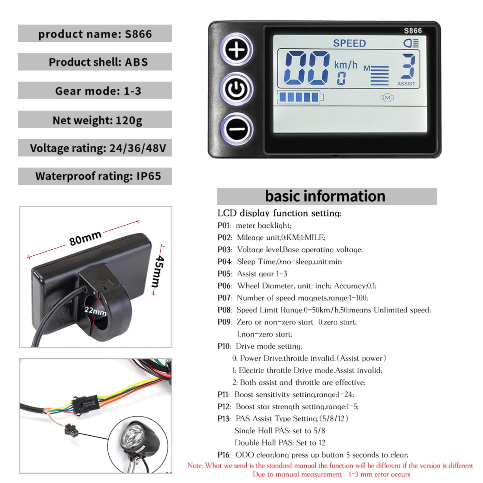 Kunray Contrôleur de Moteur brushless 24-48 V avec Affichage LCD - Contrôleur de vélo électrique Double Mode 24 V 17 A - pour vélo électrique - Kit de contrôleur sans balais