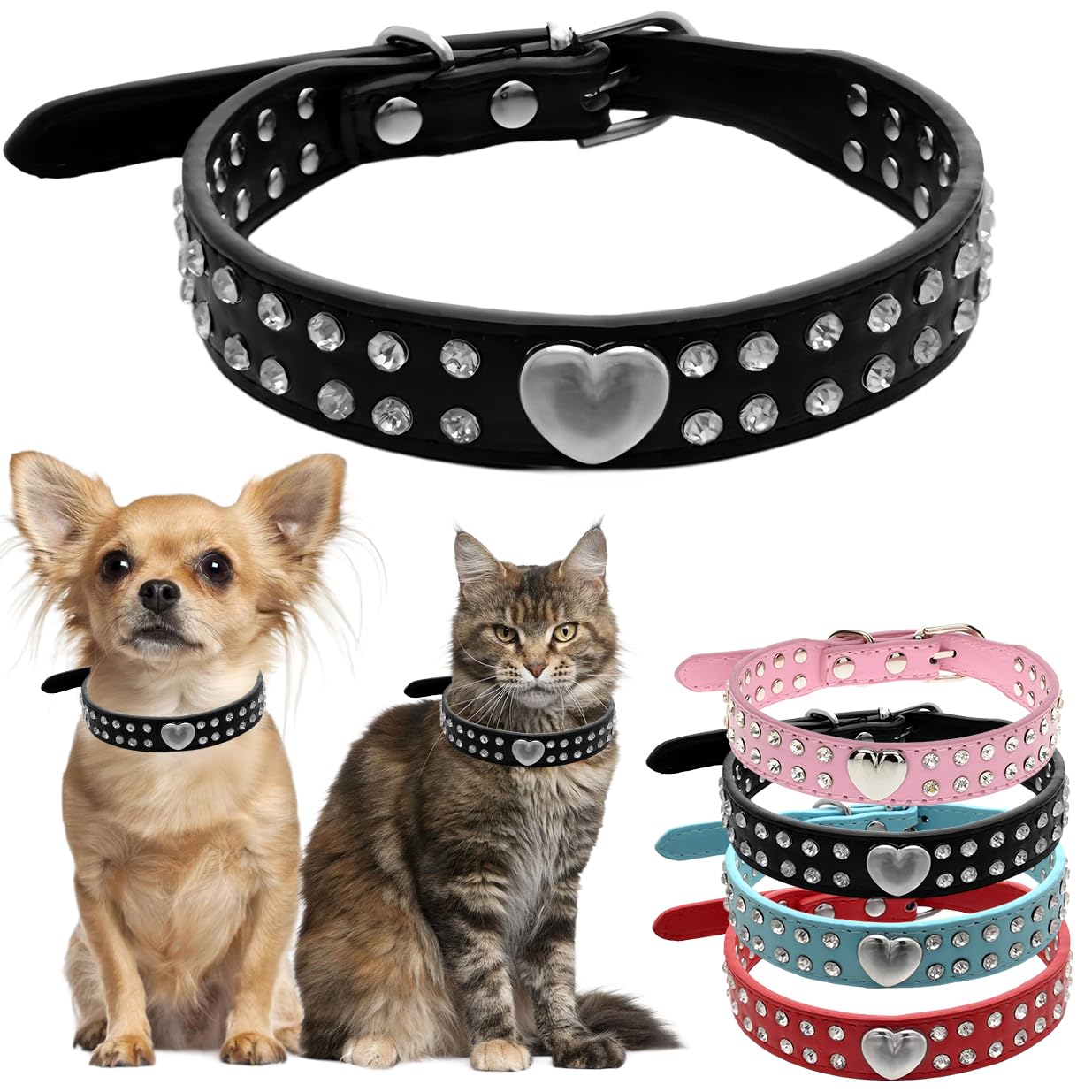 Girl Dog Collar for Medium Dogs Heart Bling Diamond Dog Collar Fancy Crystal Glitter Pretty Jewel Rhinestone Dog Collars for Small Medium Pet Female Dogs (Medium,Black)