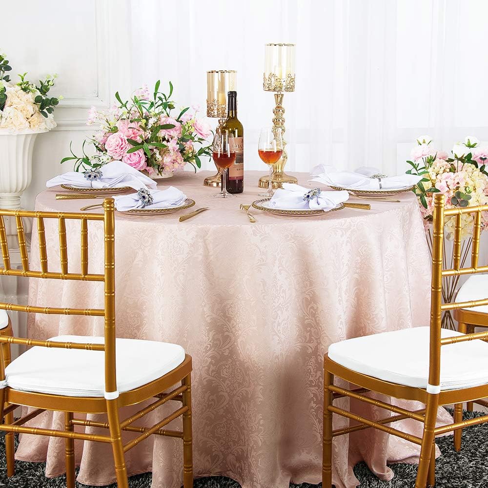 108 Inch Round Jacquard Damask Polyester Tablecloths Table Cover Linens for Restaurant Kitchen Dining Wedding Party Banquet Events - Blush Pink
