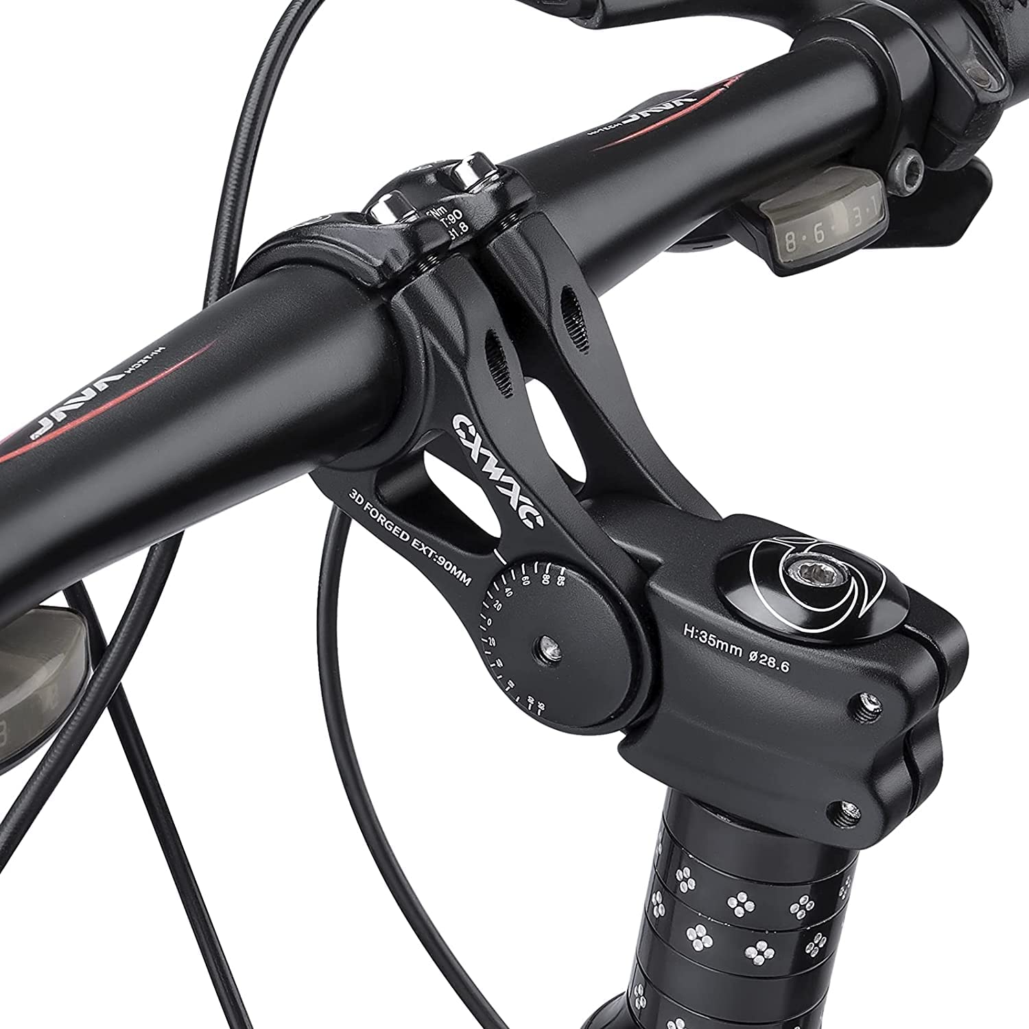 CXWXC Potence réglable pour VTT 31,8 mm 70 degrés – 90/110/145 mm – en alliage d'aluminium – Extension de guidon pour VTT, vélo de route, vélo de ville (31.8 x 90mm)