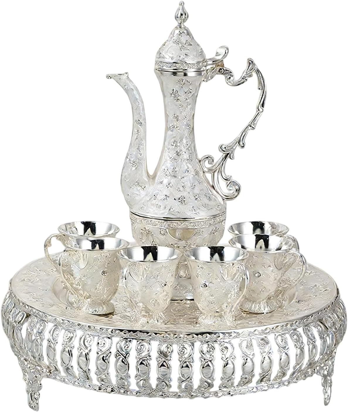 Tea Set Retro Coffee Cups Service Sets Including Tray and Teapot, Metal Cups Table Decorarions Service