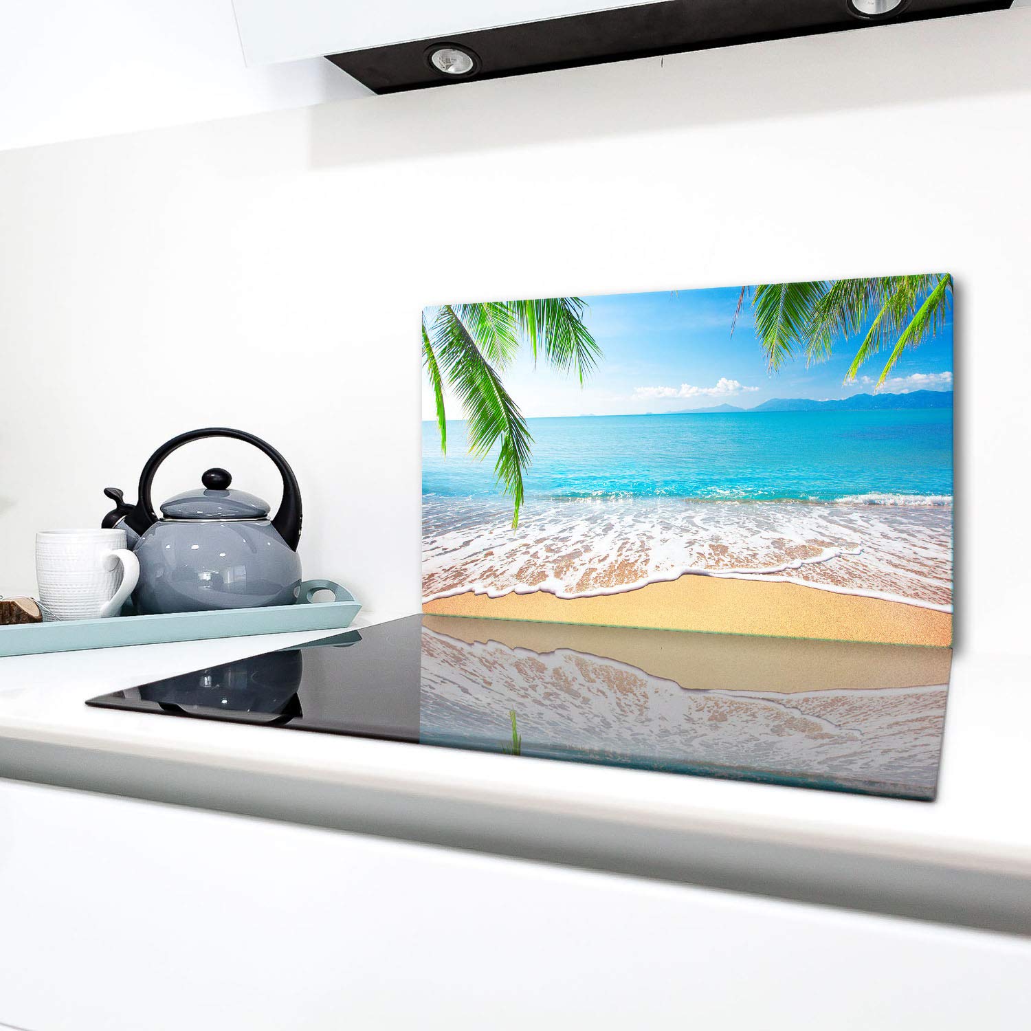 TMK | Placa de cubierta de vitrocerámica 90 x 52 cm de cristal, Protector Placa Inducción, Protección contra salpicaduras, Placa de Cristal Decorativa, Tabla de Cortar Playa