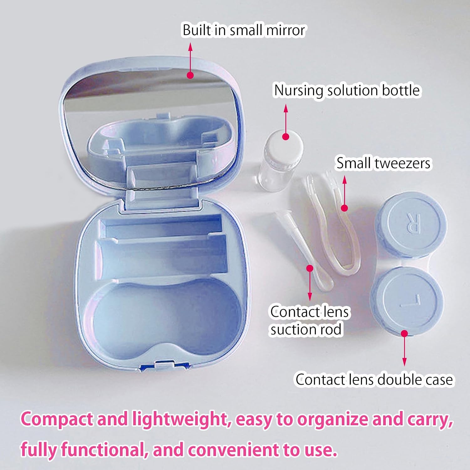 Contact Lens Applicator Tool, Color Contact Lenses Wearing Aids, Portable Eye Opener for Easier Apply/Remove Contact Lens, with Contact Lens Case, Sucker+Tweezer with Soft Tip, Mirror, Eye Wash Cup