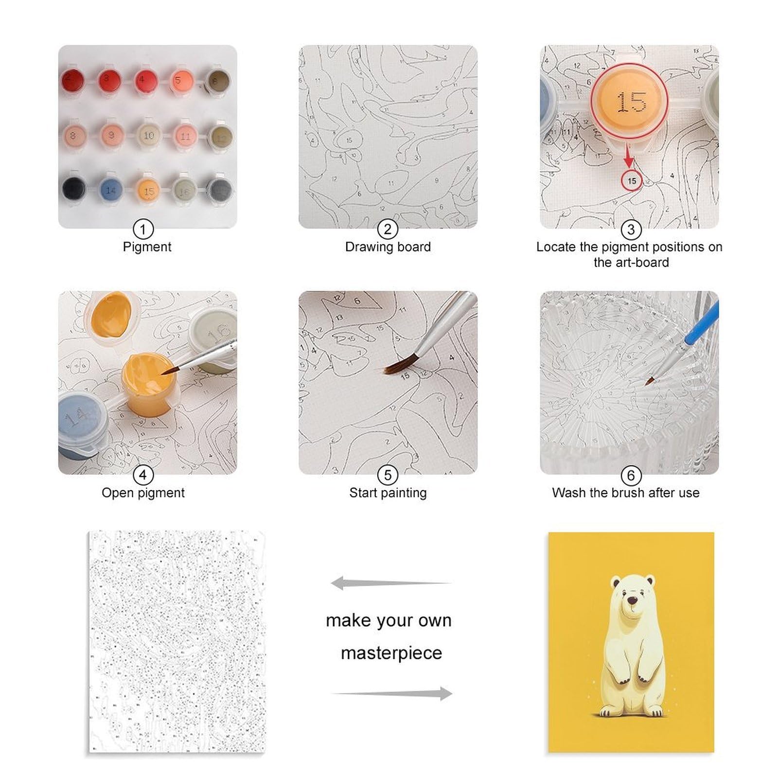 LPAGBCNU Malen nach Zahlen mit niedlichem Cartoon-Eisbär, Malen-nach-Zahlen-Set für Erwachsene, Anfänger, Erwachsene, Malen nach Zahlen, Kits auf Leinwand, DIY-Acryl-Ölfarben, Gemälde mit Pinseln für