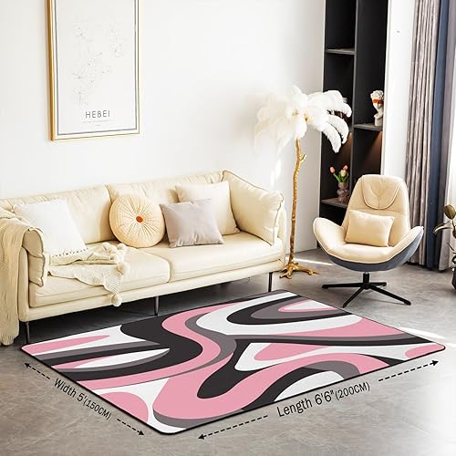 Miniatura 2 de Alfombra geométrica rosa, blanca y negra, de 5 x 7 pies, alfombra decorativa geométrica para niños, niñas, adolescentes, alfombras abstractas