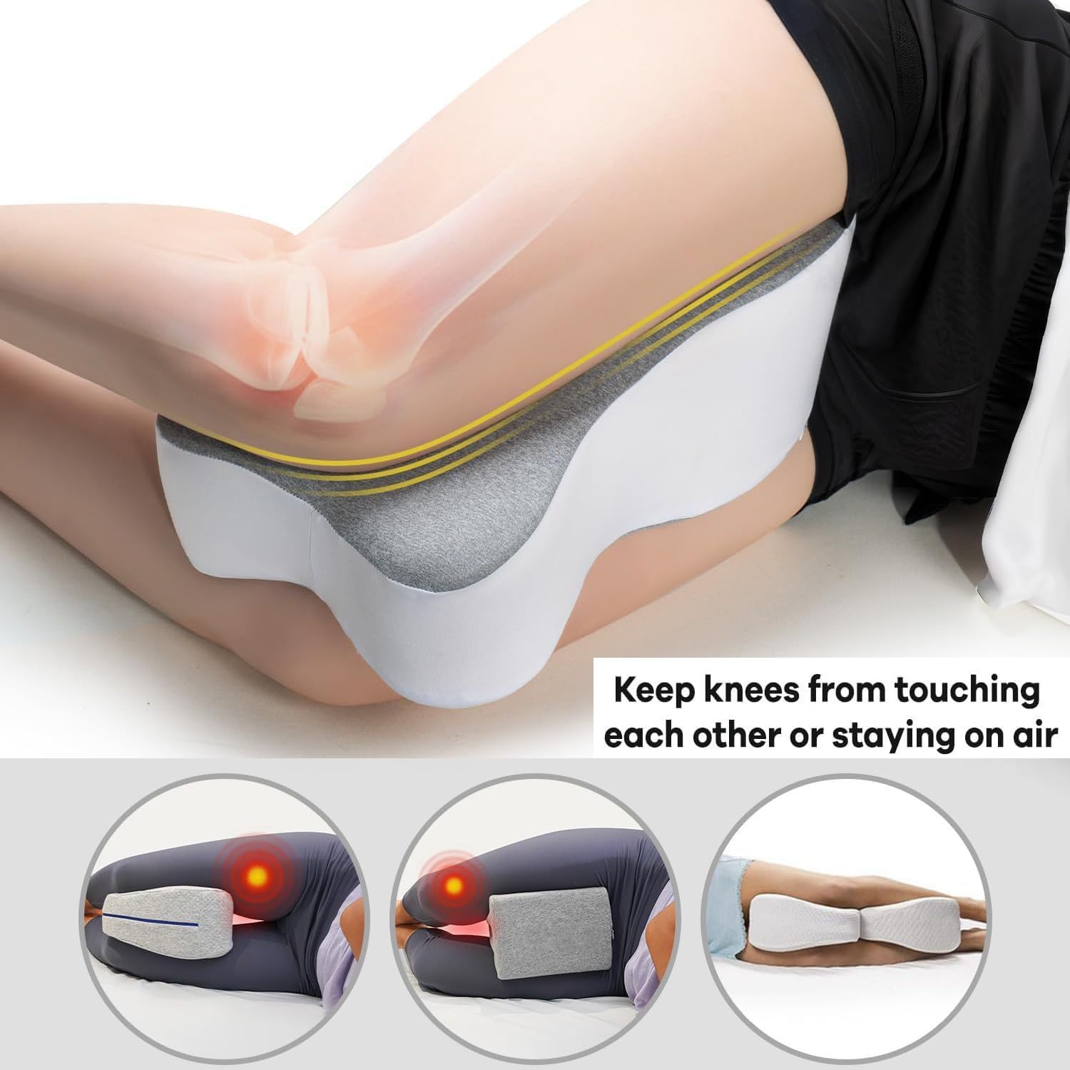 Long Knee Pillow for Side Sleepers,Memory Foam Sciatica,Back Pain Relief Leg Pillow for side sleeping,thigh pillows between legs/knees for adults,body pillow for hip pain,knee cushions & Leg Support.