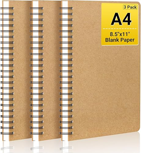 EUSOAR Cuadernos en espiral en blanco, B5, 3 paquetes de 7.3 x 10.2 pulgadas, cuadernos de escritura de viaje, diario, bloc de notas de notas,