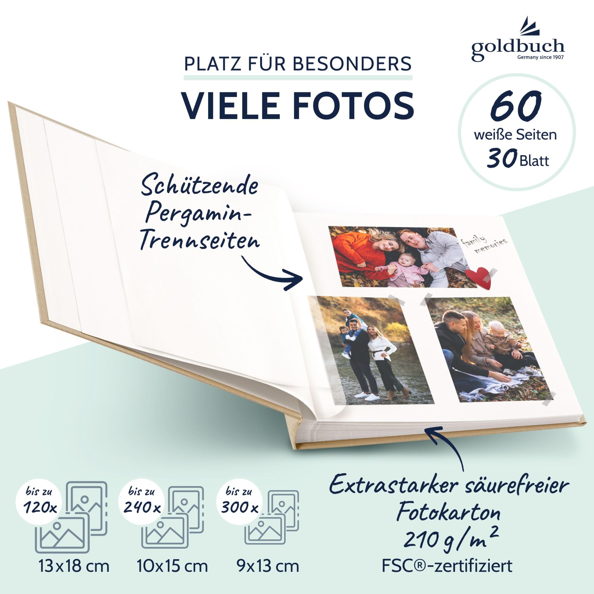Goldbuch álbum de Fotos, Trend, 25 x 25 cm, 60 páginas con pergamino, Arena, 30x31 cm