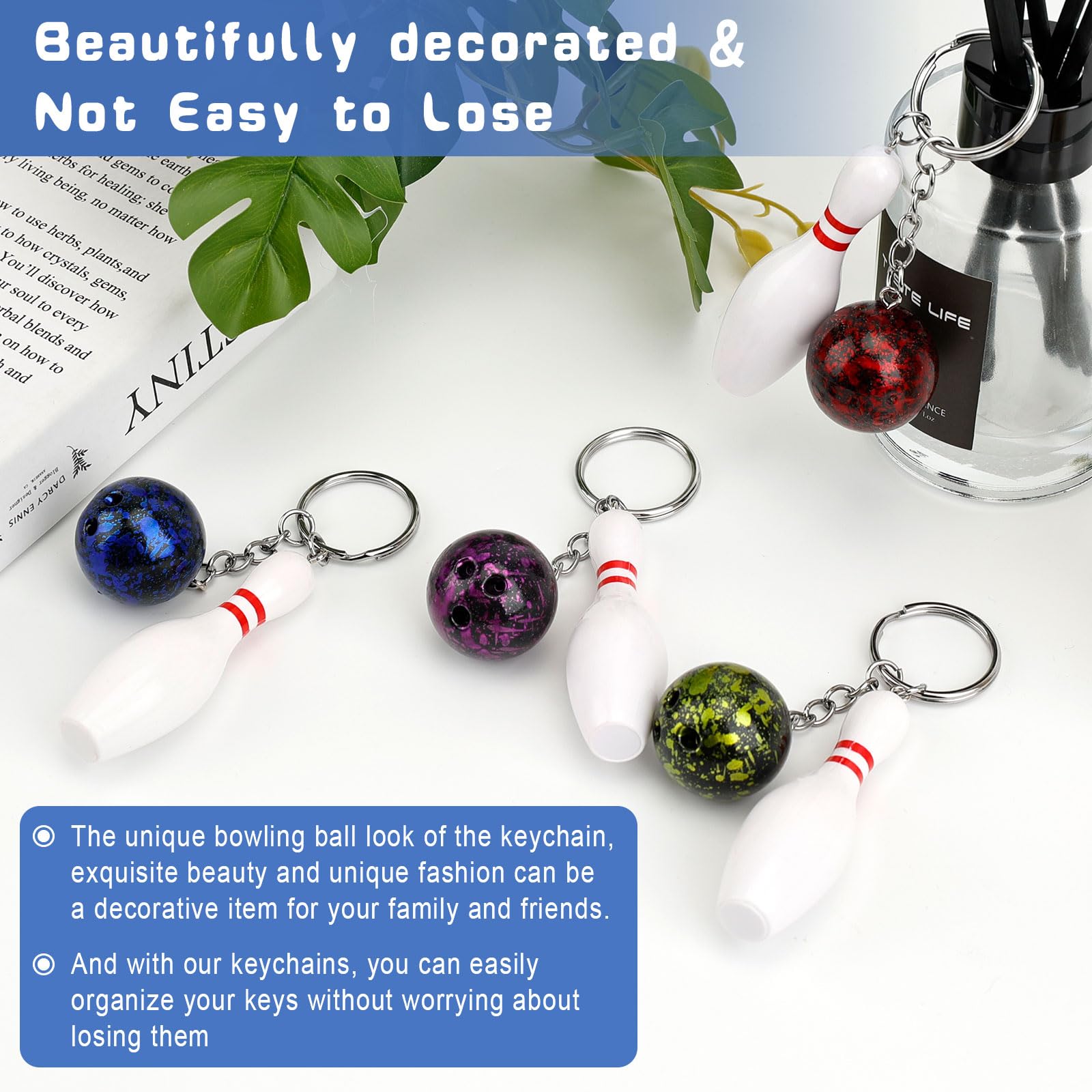 4 Pezzi Mini Portachiavi da Bowling, Portachiavi Ornamenti Appesi, Creative Bowling Ball Model Jewelry Keyring per Zaino, Borsetta Decorazione