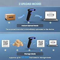 Vista 3 de Eyoyo Escáner de código de barras Bluetooth 2D inalámbrico, 2500 mAh inalámbrico USB con cable QR lector de código de barras para biblioteca