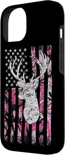 Miniatura 5 de iPhone 13 Rosa Camo Bandera Americana Deer Hunter Estuche de caza para mujer
