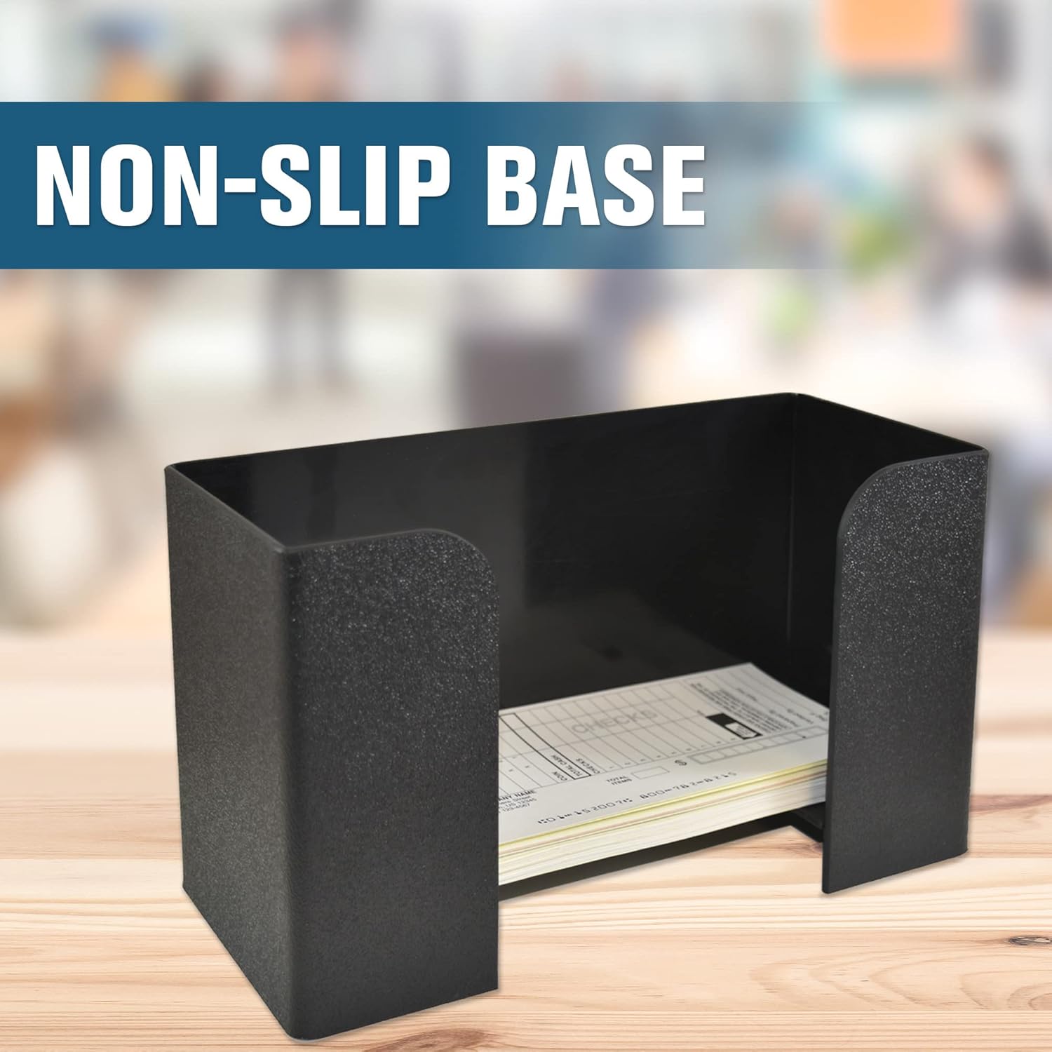 BankSupplies Deposit Ticket Holder 10W x 4D x 6H Black Textured Molded Plastic Desk Organizer for Checks Receipts Deposit Slips and Forms
