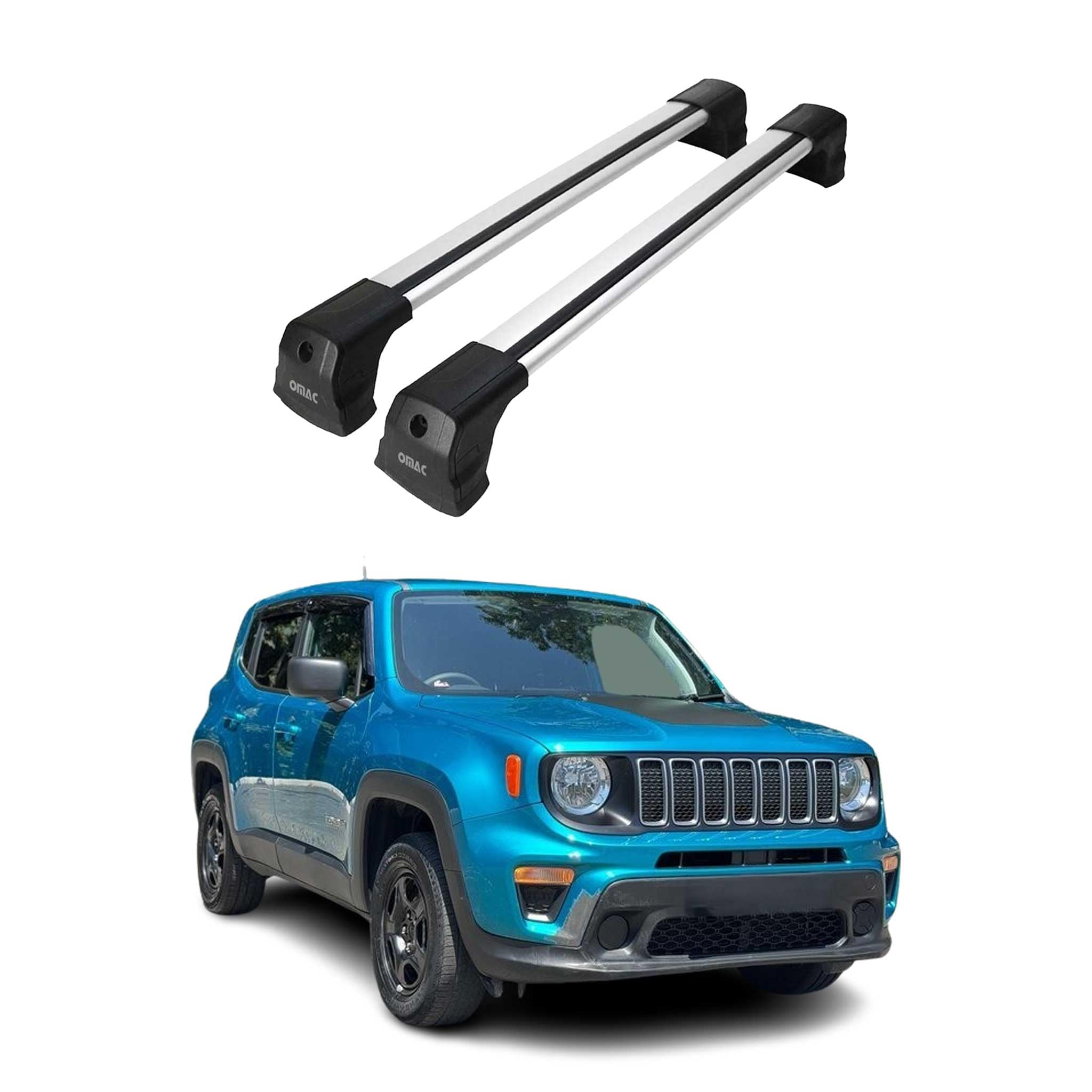 OMAC Barre Portatutto Trasversali Compatibili con Jeep Renegade 2015-2025 – 2 Stangen – Bloccabile – Alluminio Argento