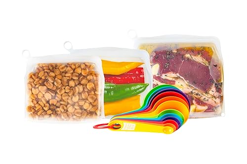 [3 Pack] Reusable Silicone Bags + Measuring Spoons Set -