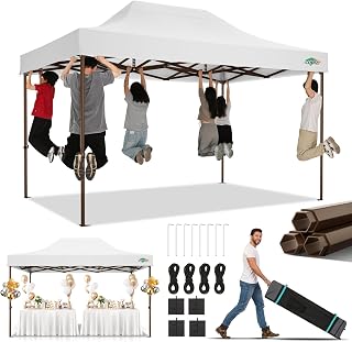 COBIZI 10x15 Pop Up Canopy Tent Heavy Duty Without Sidewall, Commercial Outdoor Easy Pop Up Gazebo for Party Wedding All Weather Waterproof UV 50+ with Roller Bag(Leg Upgraded) White
