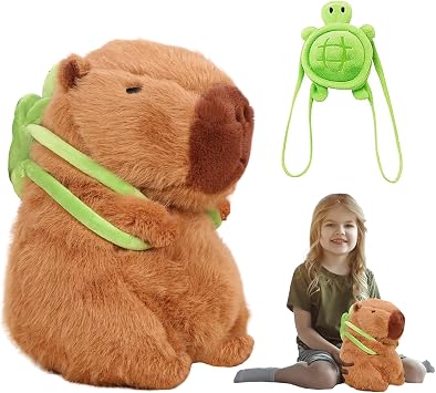 Capybara Plush Toy 23 cm, Capybara Carrying Turtle Toy, Cute Stuffed Doll, Kawaii Animal Plush Doll Cuddly Toy Birthday Gift